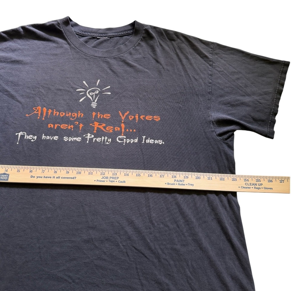 Vintage Y2K Grunge Graphic T Shirt Although The Voices Aren't Real Faded Black - Picture 4 of 6